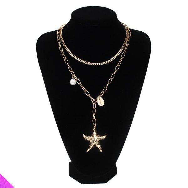 

wholesale 10 starfish shell pendant 3 layer necklace women's jewelry fashion gift 2021 product necklaces, Silver