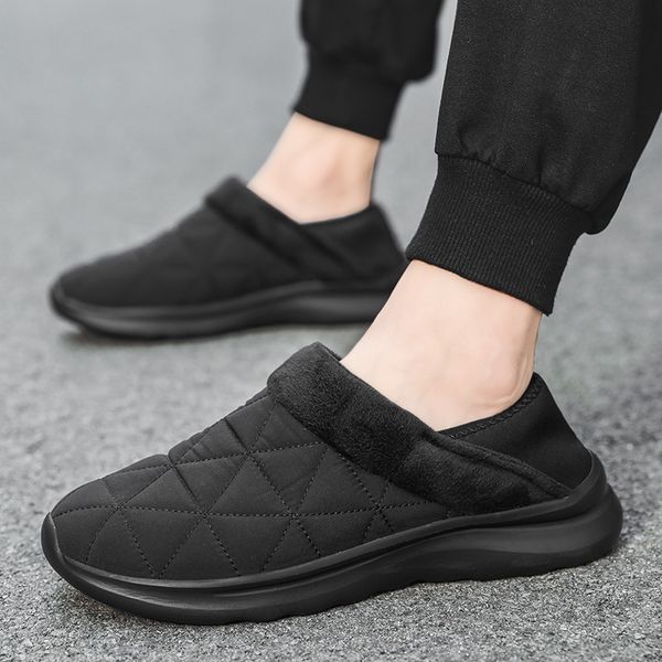 

2021 slippers autumn and winter solid color home indoor couple cotton overshoes casual style, Black