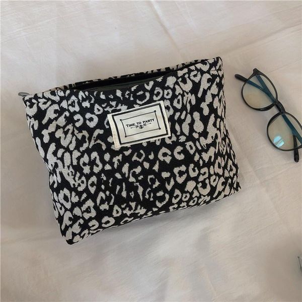 

cosmetic bags & cases women's leopard bag, high-capacity korean lattice travel storage beauty bag.