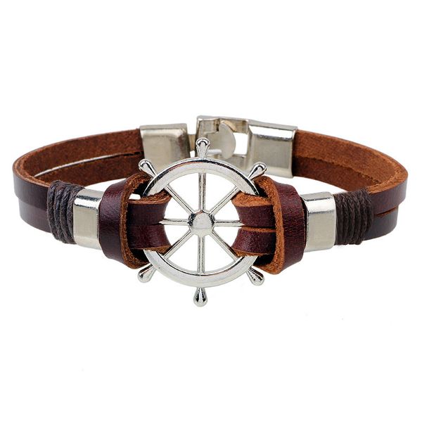 

rudder bracelet head layer cowhide rope leather bracelet jewelry, Golden;silver