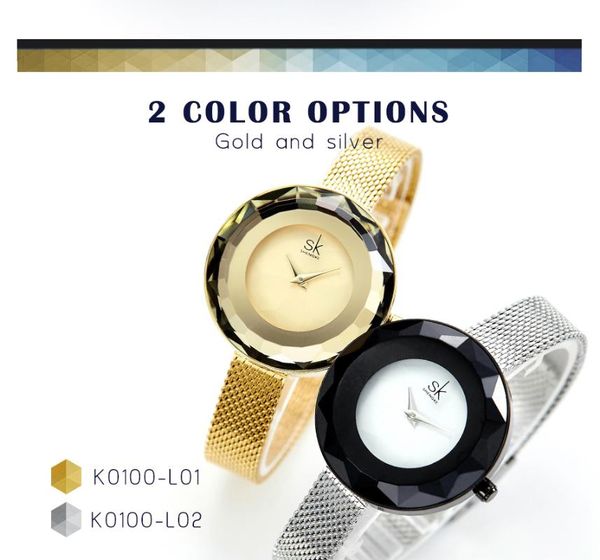 

shengke luxury fashion women watches mesh stainless steel strap creative simple design quartz wristwatches relogio feminino, Slivery;brown