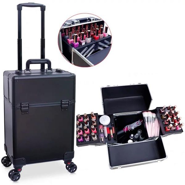 

suitcases tattoo nail rolling luggage trolley makeup suitcase cosmetic drag box multifunction aluminum hair toolbox large capacity