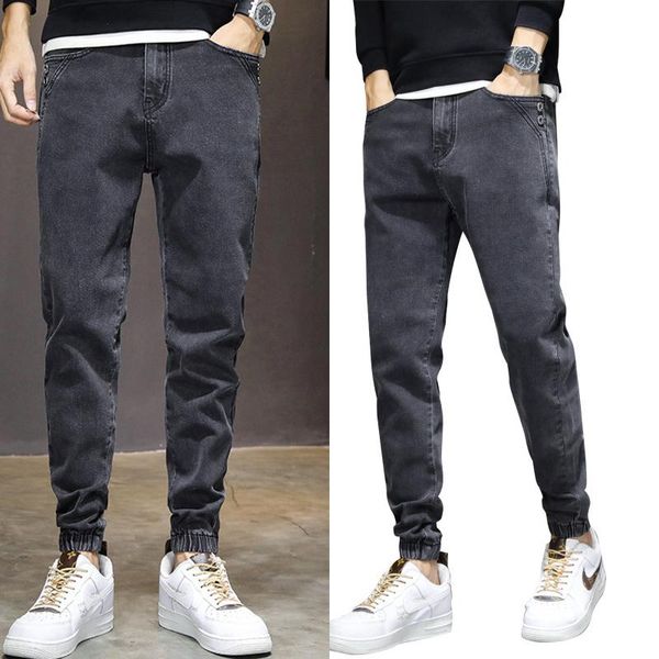 

men's jeans autumn nine-point trendy brand stretch korean version of slim feet pants spring and, Blue