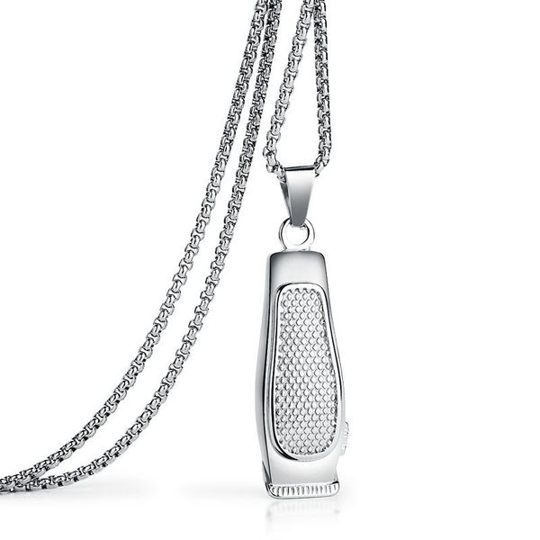

pendant necklaces hip hop barber shop tools necklace pole razor chain hairdresser stainless steel for men bijoux, Silver
