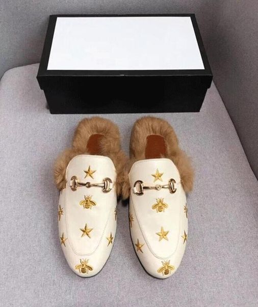 

2021 designer womefur shoes loafers genuine leather mules princetown white black metal chain casual flat 35-41 3