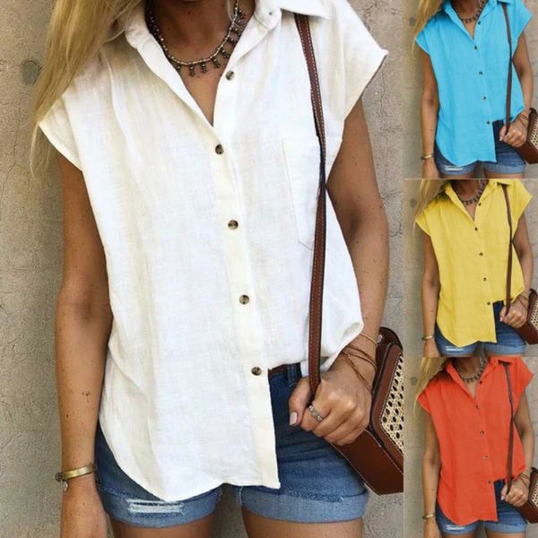 

women blouse shirt solid short sleeve shirt summer vintage cotton ladies casual loose plus size women clothing, White