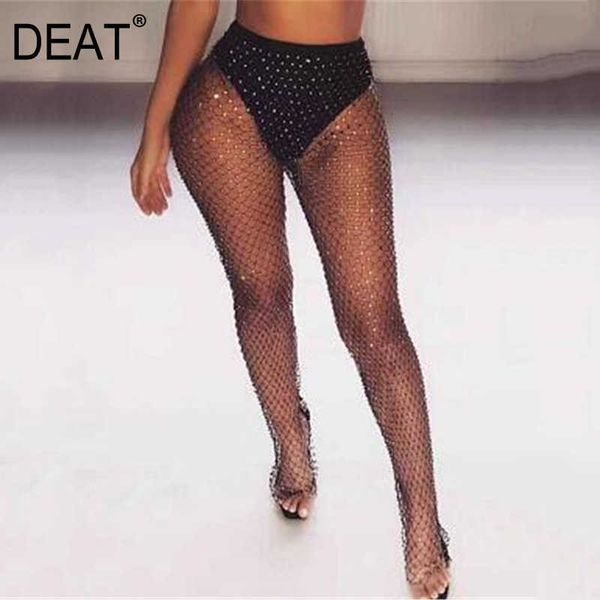 Costumes de Deat para Cantores Sexy Black Malha Calças Brilhantes Meia Niglub Rave Roupas Pole Outfit MG209 210709