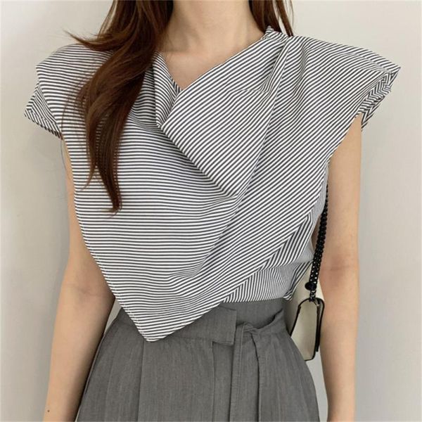

women's blouses & shirts alien kitty design striped sleeveless retro women summer geometric o-neck 2021 ol slim casual femme, White