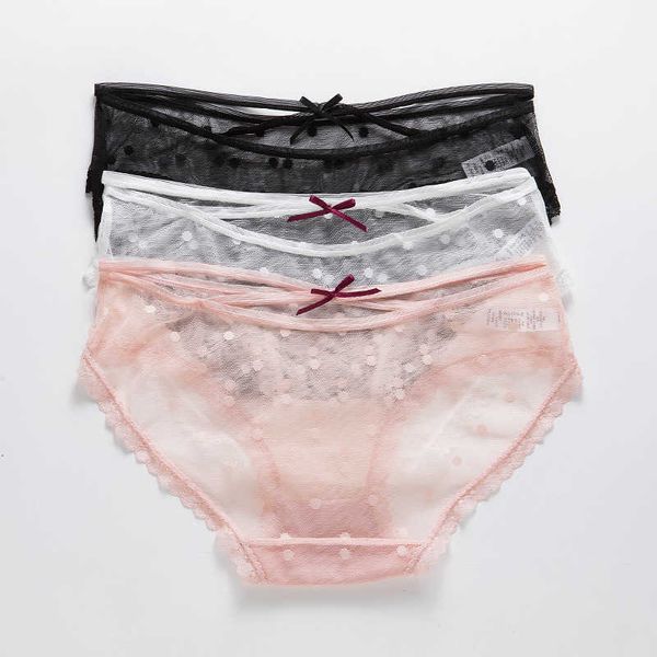 

briefs panties simple lace wave point control mesh bow translucent lovely low waist female hollow, Black;white