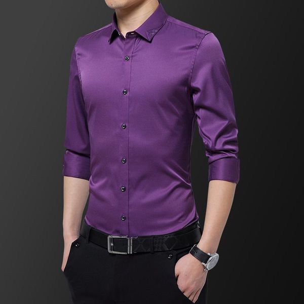 

four seasons men's korean slim long sleeve shirt business classic loose casual solid color male high-end brand clothes dress shirts, White;black