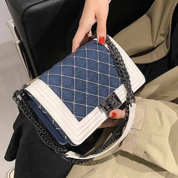 

evening bags embroidery thread lingge chain denim small crossbody for women 2021 shoulder simple special lock design female handbags