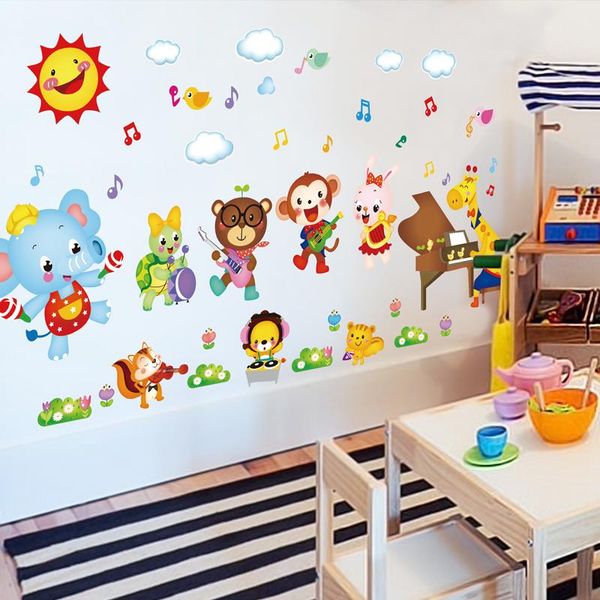 

[shijuekongjian] cartoon animals wall sticker diy giraffe elephant mural decals for kids bedrooms baby room house decoration stickers