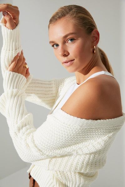 

women's knits & tees trendyol collar detailed knitwear cardigan twoaw22hi0783, White