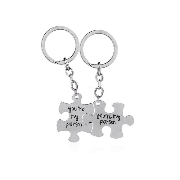 

2 pcs grey anatomy keychain (you are my person )puzzle keychain lovers friend statement car key holder valentine's day gift, Silver