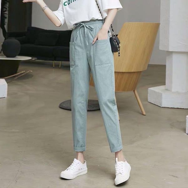 

women's pants & capris cotton linen women 2021 spring summer loose ankle-length sweatpants harem high waist casual woman, Black;white