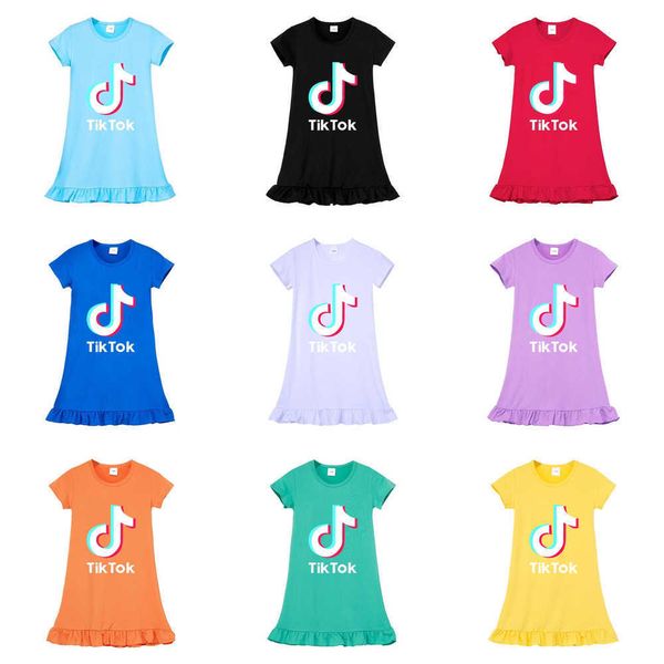 

ins tiktok children's skirt summer girls short sleeve candy colors princess dresses tik tok casual fashion baby kids skirt 110-170c, White