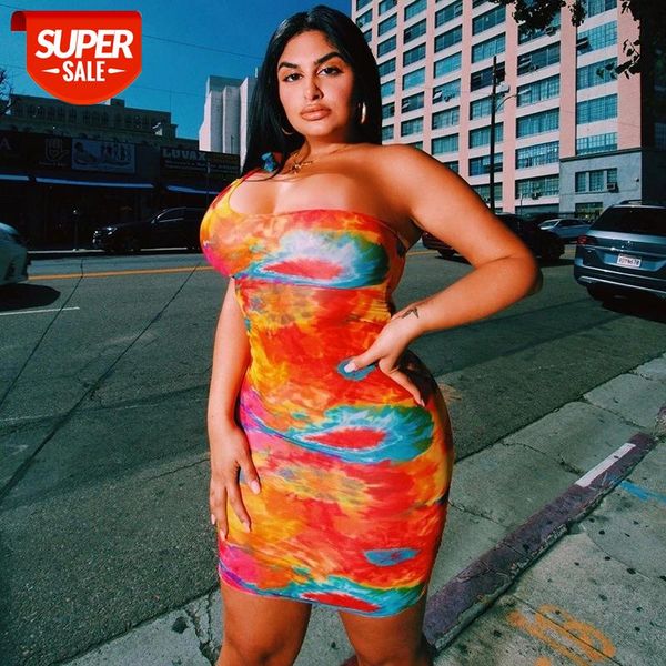 

tie dye women bodycon dress one shoulder bandage fashion party mini dresses sleeveless 2019 skinny print #bo9f, White;black