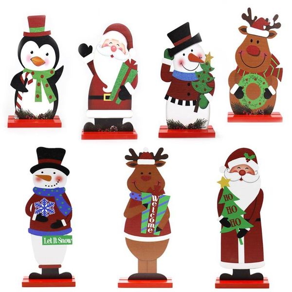

decorative objects & figurines 1pc christmas decor doll decorations wooden cartoon figure deskprinting ornaments decoration crafts