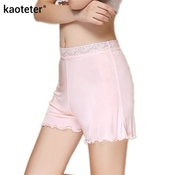 100% Ipek kadın Güvenliği Kısa Pantolon Femme Underpanst Kadınlar Siyah Beyaz Gevşek Seksi Dantel Kadın Külot Kadın Knickers 210730