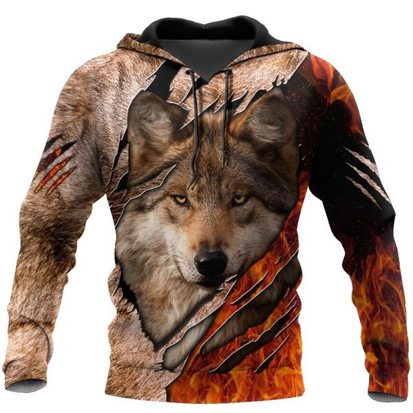 

men's hoodies & sweatshirts autumn fashion hoodie animal wolf 3d fully printed sweatshirt/pullover zipper casual street sweatshirt s-, Black