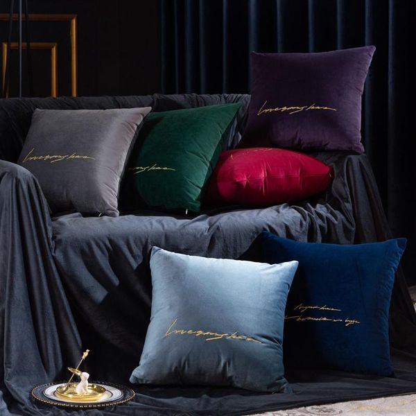

cushion/decorative pillow blue grey velvet letter embroidered cushion cover super soft home pillows decorative seat sofa pillowcase for thro