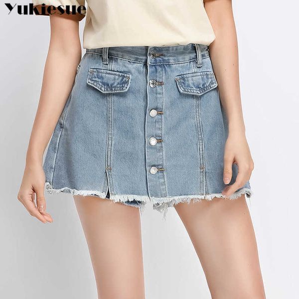 

summer fashion high waist pantskirt denim skirt pockets button casual shorts women short pants 210608, Black