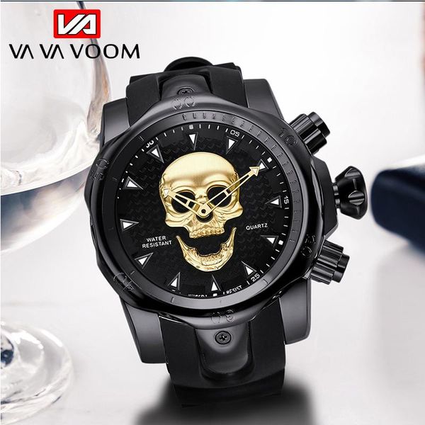 

wristwatches vava voom skull watch men big dial 3d rotating mens watches silicone strap climbing sport gift for relogio, Slivery;brown