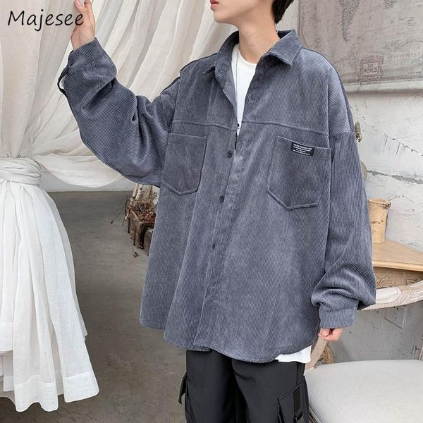

men's jackets men safari style single breasted corduroy turn-down collar long sleeve spring fall baggy leisure male coats trendy chic, Black;brown