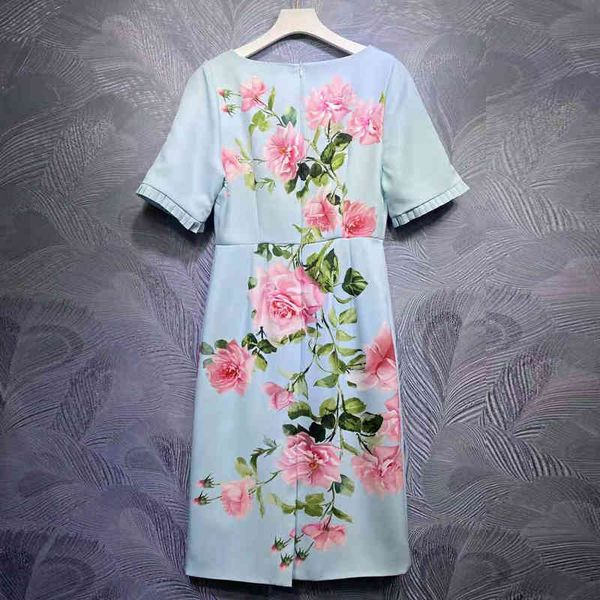 

dress seqinyy blue summer spring fashion design female track pink flower print plied to line-line casual classy knee, Black;gray