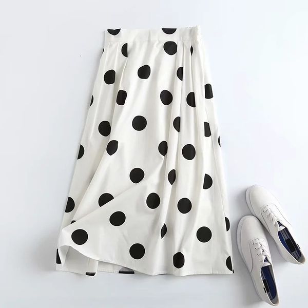 

skirts women summer boho big dots print stretch high waist a-line femme faldas jupe saia f2d7, Black