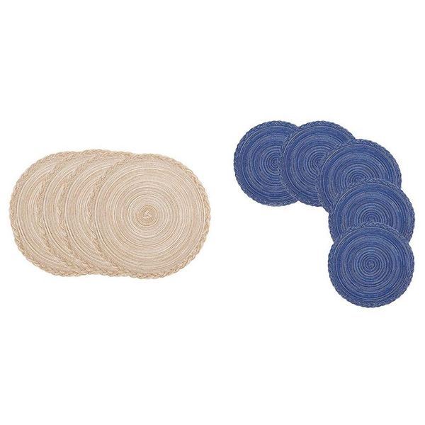

mats & pads 10 pcs round braided placemats for dining table blue brown