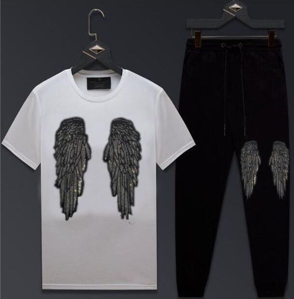 

men's tracksuits male training two pieces summer joint diamond male causal stone short sleeve clothing tshirt + pant, Gray