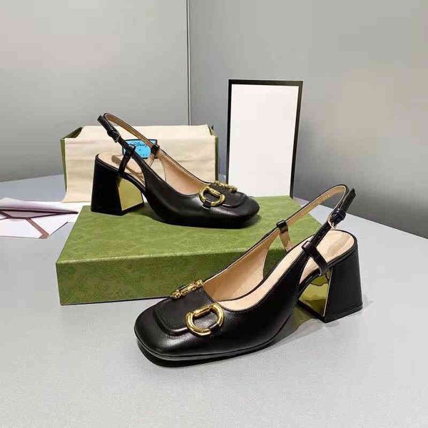

title buckle thick heel women's single shoes early spring new shallow mouth back empty sandals square head mary, Black