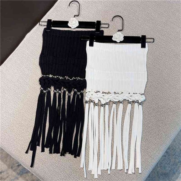 

summer designer fashion women's stylish knitting tassel skirt 210521, White