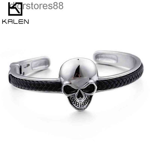 

Bangles Bracelet Jewelry Stainless Steel Skull Handpiece Personalized Punk Woven Leather Men's, Black