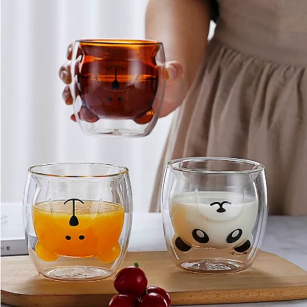 Tazze Cartoon Doppio vetro borosilicato Anatra Orso Tazza di latte Home Glass Inventario Commercio all'ingrosso