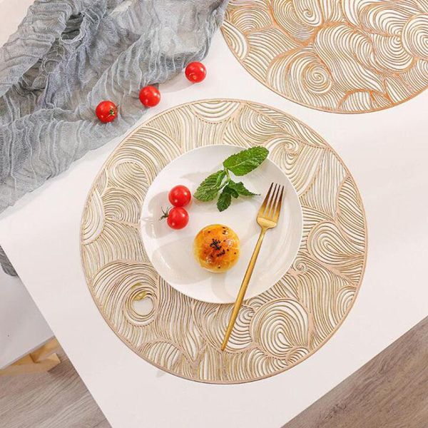 Mats Pads Creative Fingerprint Hollow Placemat Stile nordico Forma rotonda PVC Antiscivolo Tavolo da bar Tappetino da cucina Fornitura di stoviglie