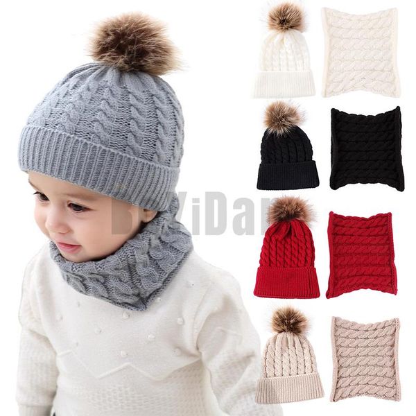 

caps & hats baby hat scarf suit autumn winter knitteed kids set cotton boys girls neck children 0-3 years, Yellow