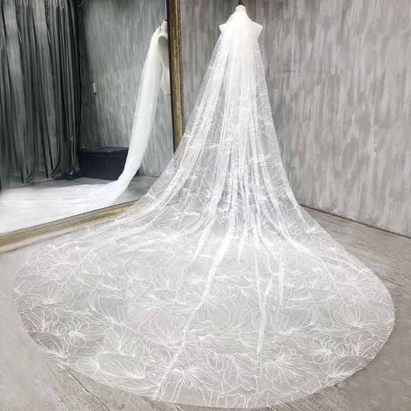 

bridal veils aolanes one layer sparking tulle lace edge chapel/cathedral length comb women wedding dress veil, Black