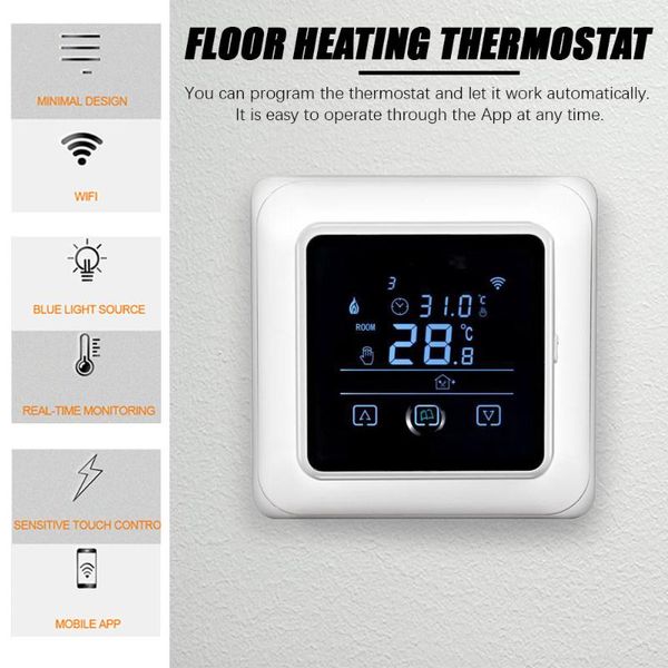 

smart home control wifi thermostat programmable temperature controller lcd display touchscreen floor heating