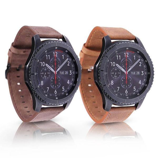 

watch bands 22mm leather band for samsung galaxy 46mm/gear s3 strap brown/coffee bracelet garmin vivoactive 4 wrist belt, Black;brown