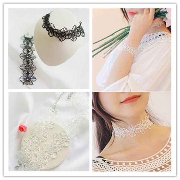 

2pc=1 lot korea cute romantic lace alloy necklace choker bracelet jewelry for woman-wfjawnlck004f chokers, Golden;silver