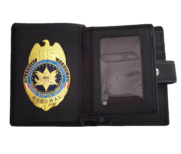 

multi functional men's wallet bag with us marshal metal badge, Brown;gray