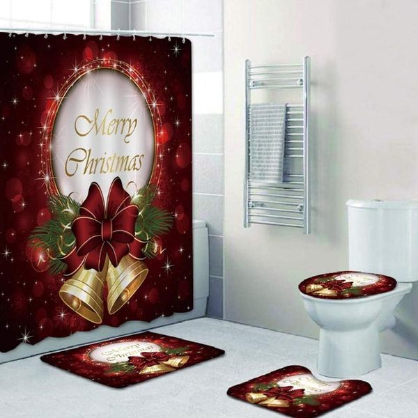 

shower curtains 4pcs christmas curtain sets waterproof bath with 12 hooks base mat toilet floor bathroom accessories