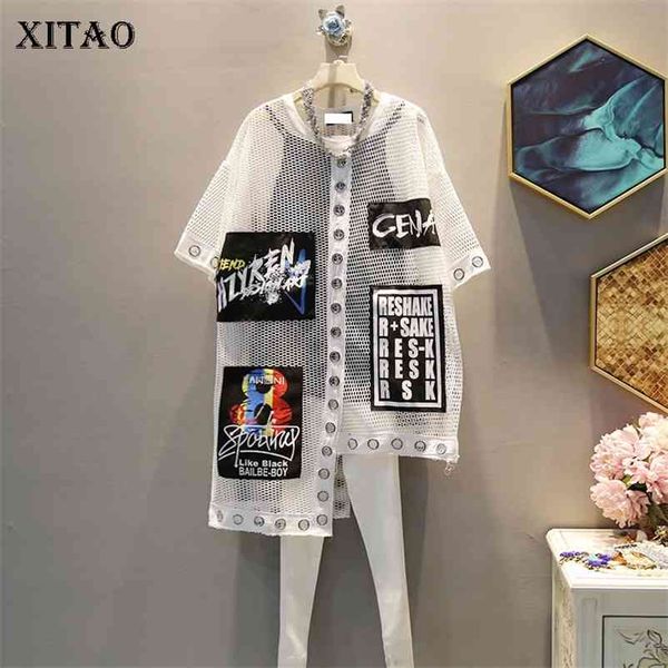 

[xitao] women summer korea fashion o-neck short sleeve loose tee female letter print patchwork hollow out t-shirt wbb3401 210330, White