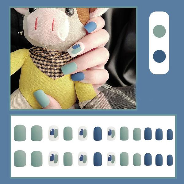 

nail art kits colorful short false nails square artificial fake full cover fingernail for j9