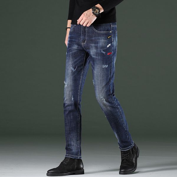 

summer pants young student korean slim fit stretch men's jeans, Blue