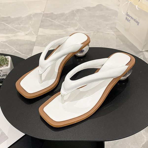

crystal shaped with flip flop women slippers 2021 square toe sandals summer fashion transparent heel, Black