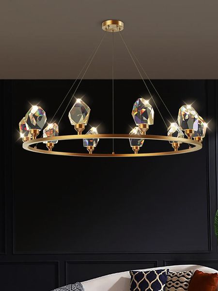 

pendant lamps copper light luxury crystal living room nordic modern ice water chestnut dining bedroom lamp diamond molecular chandelier