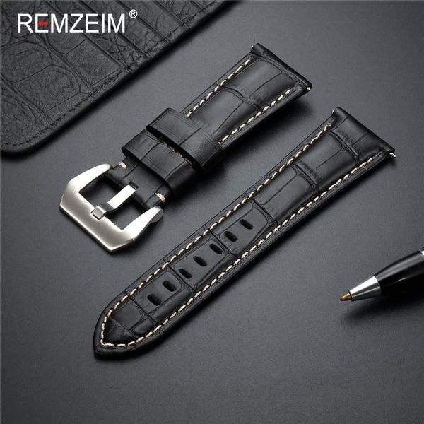 

watch bands remzeim genuine leather watchband for galaxy strap belt black 20mm 22mm 24mm 26mm band accessories wristband, Black;brown